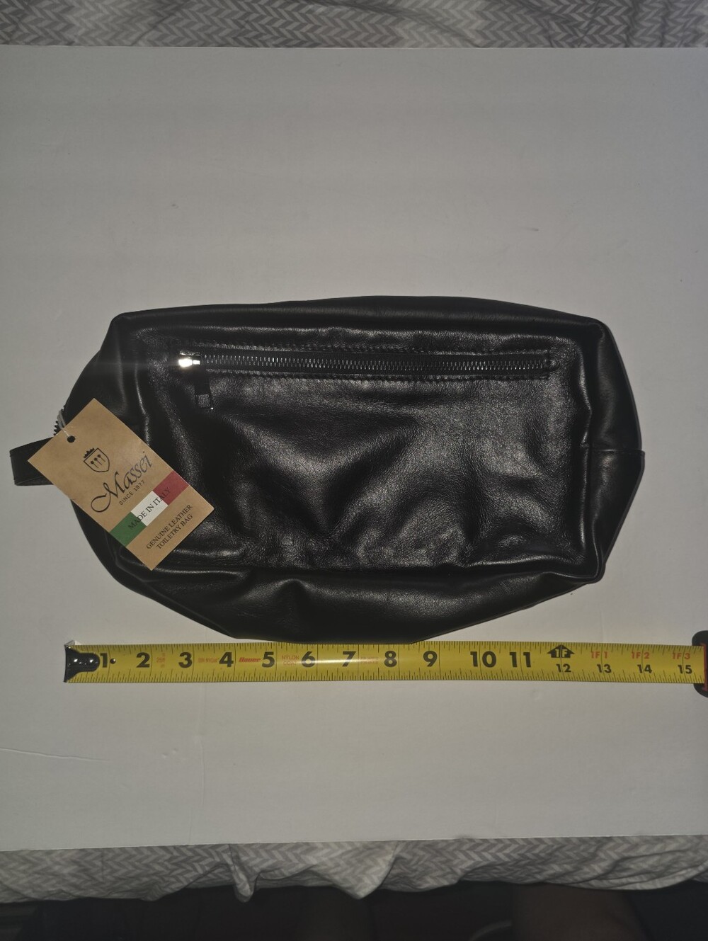 Masseil Genuine Italian Leather Black Toiletry Bag / Travel Bag NWT